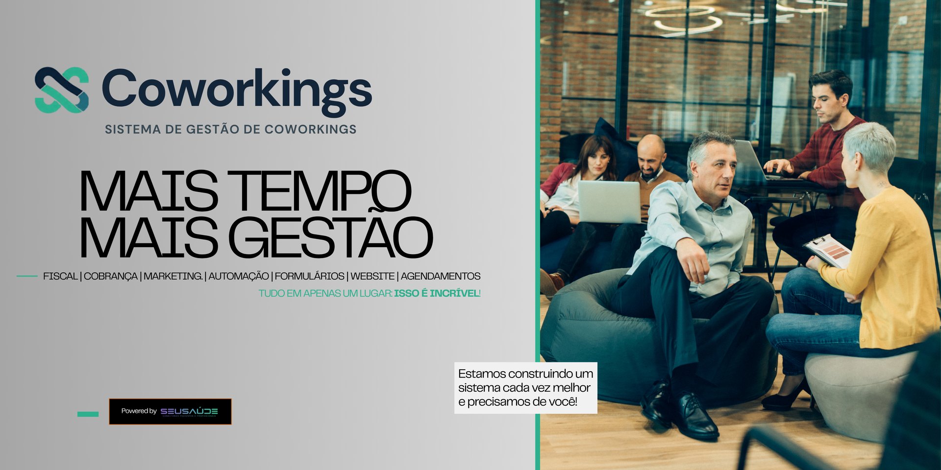 Coworking de saúde em operação: equipe profissional reunida em ambiente moderno